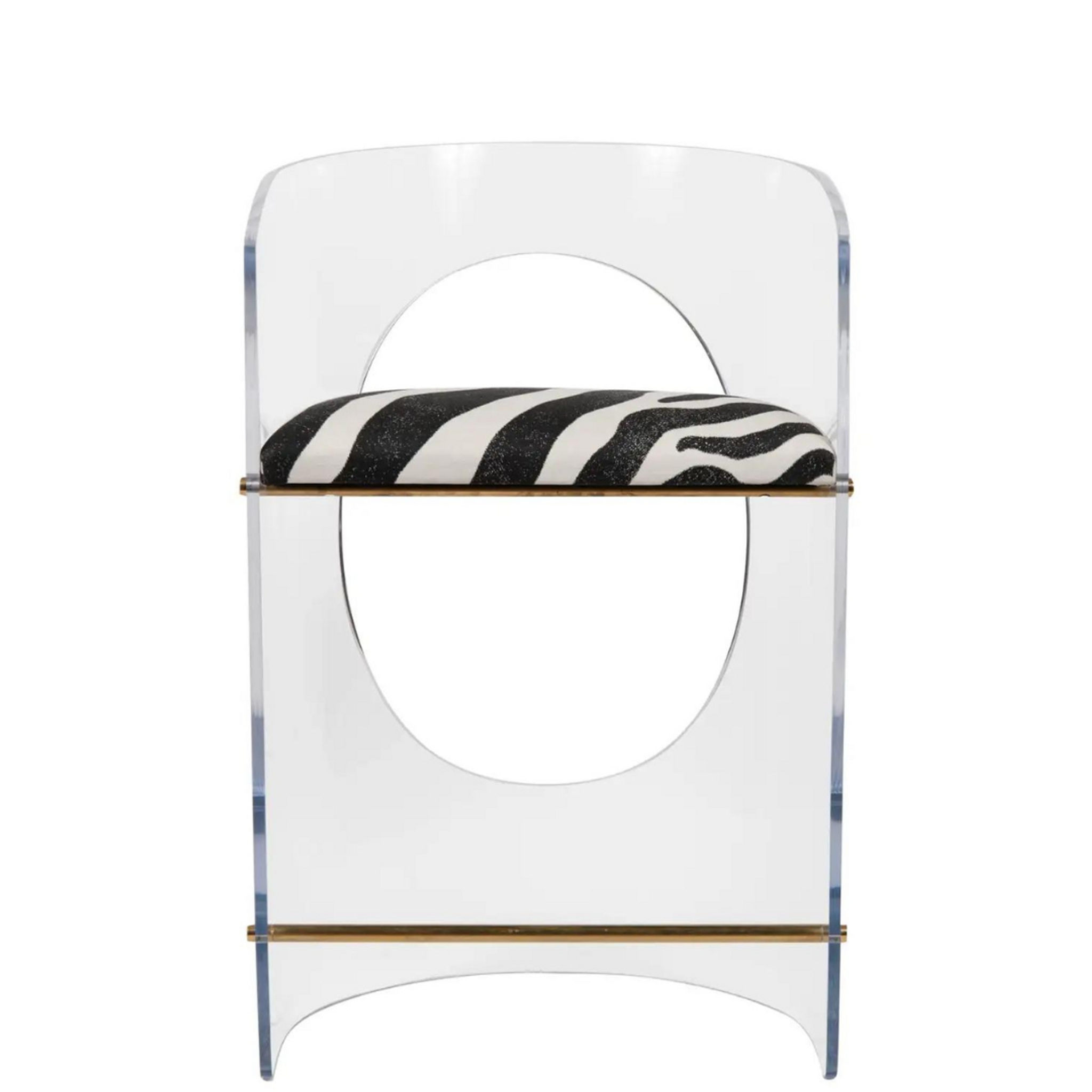 Acrylic Barrel Counter Stool with Zebra Printed Seat