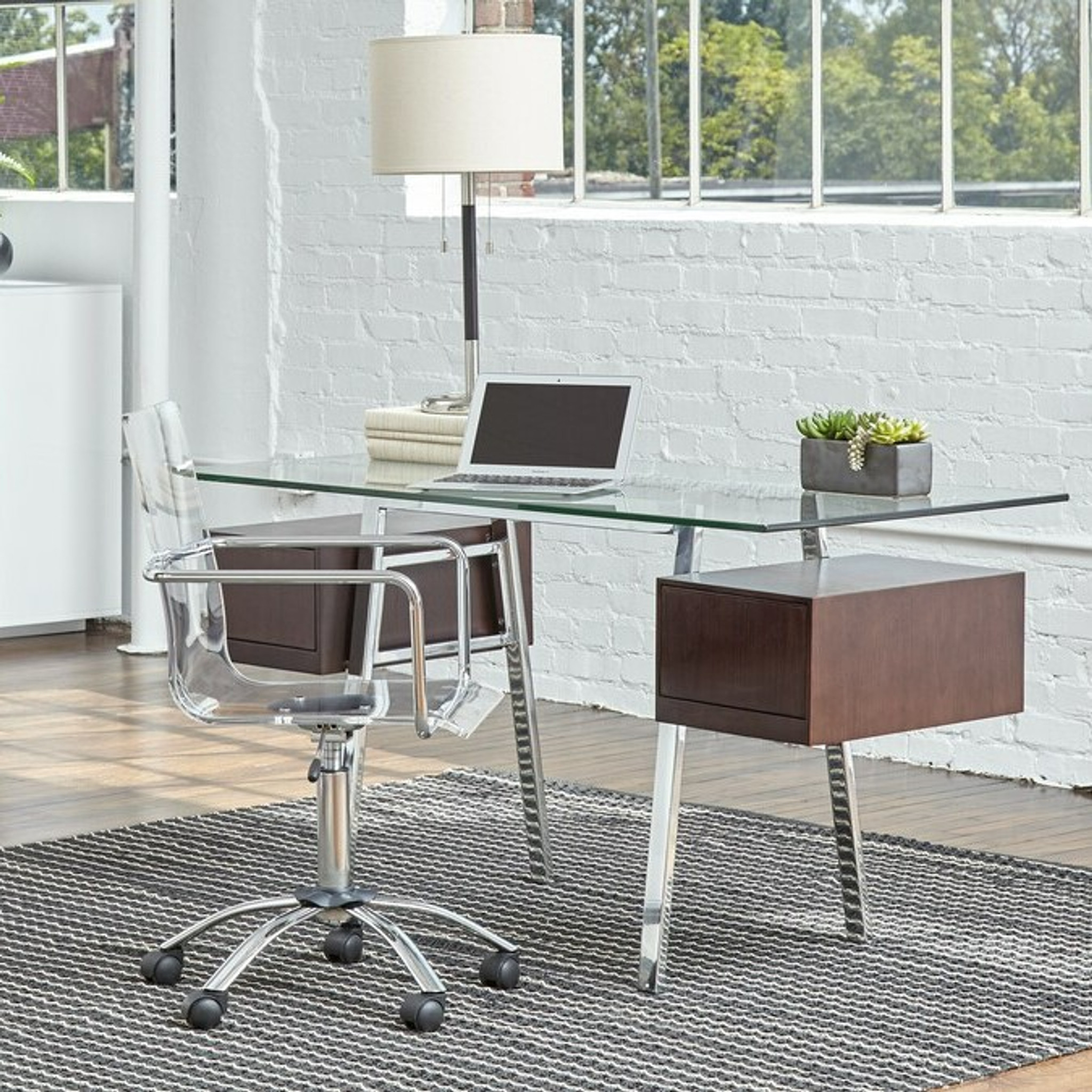 Swivel Clear Acrylic Desk Chair with Chrome Arms