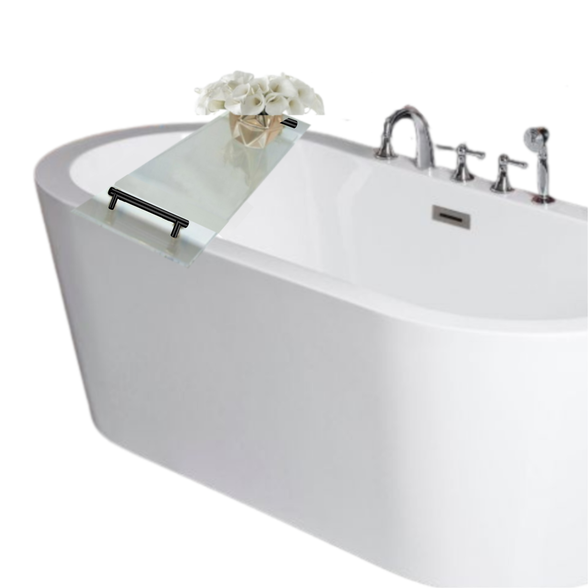 Clear Bathtub Caddy Tray with Metal Handles black