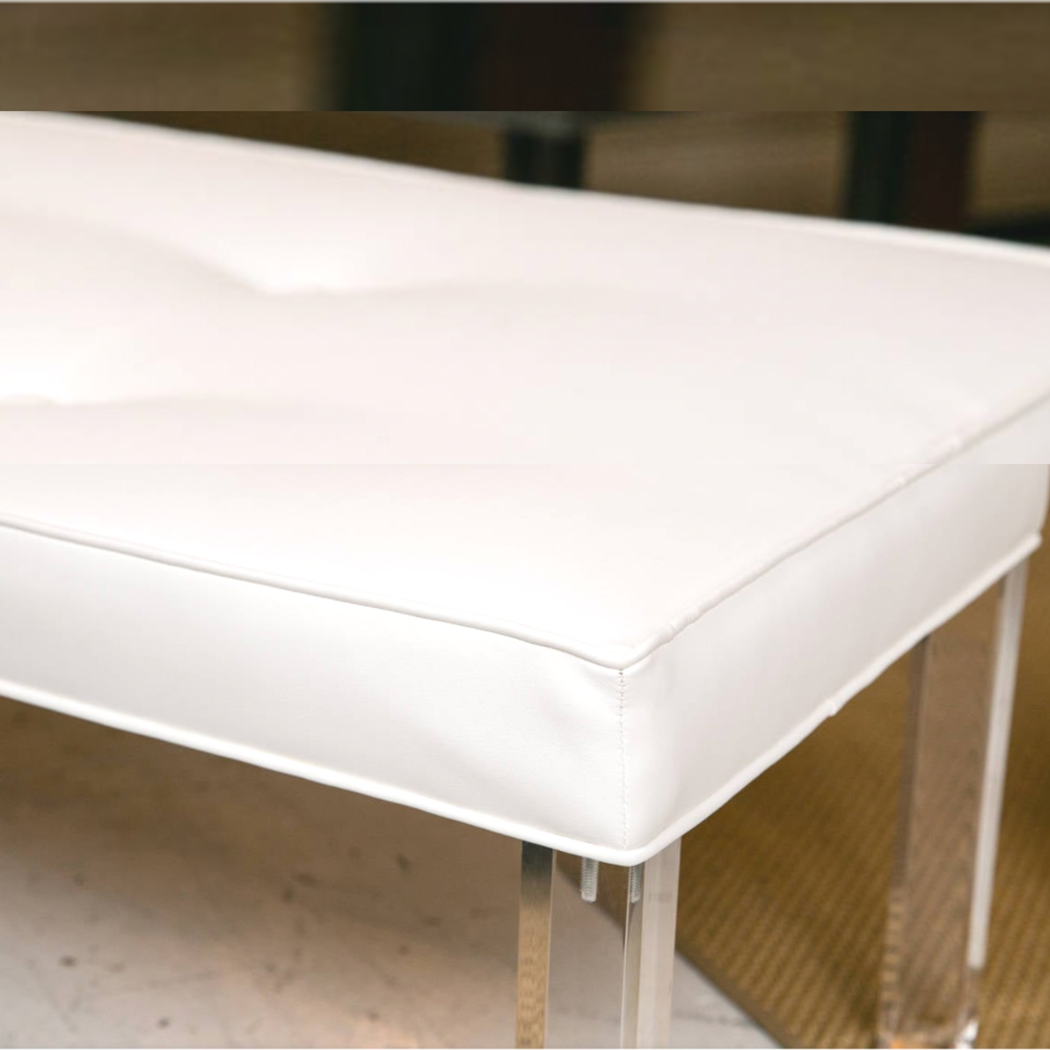 Tufted Modern Lucite Bench with lucite clear acrylic legs