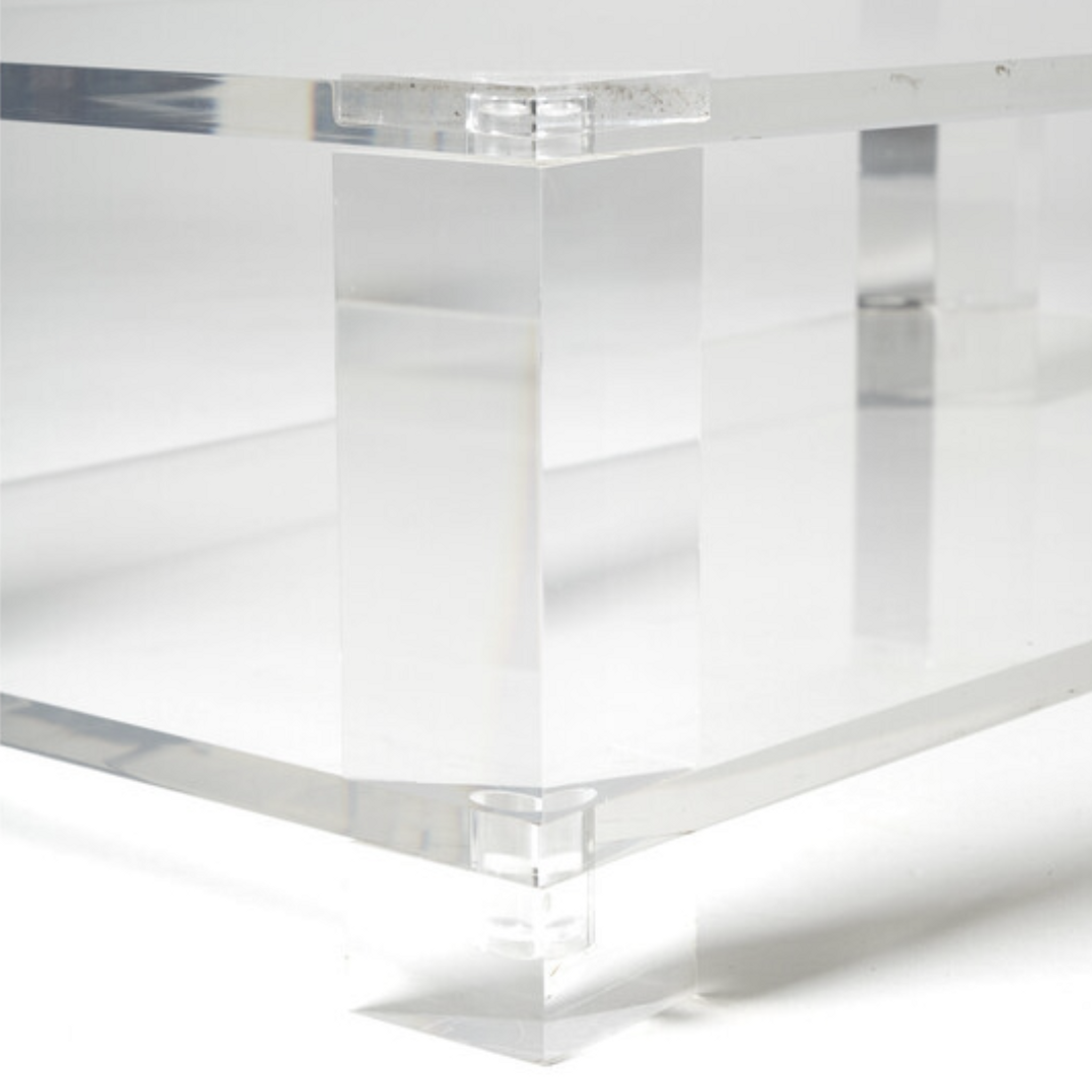 Bi Level All Lucite rectangular storage coffee Table