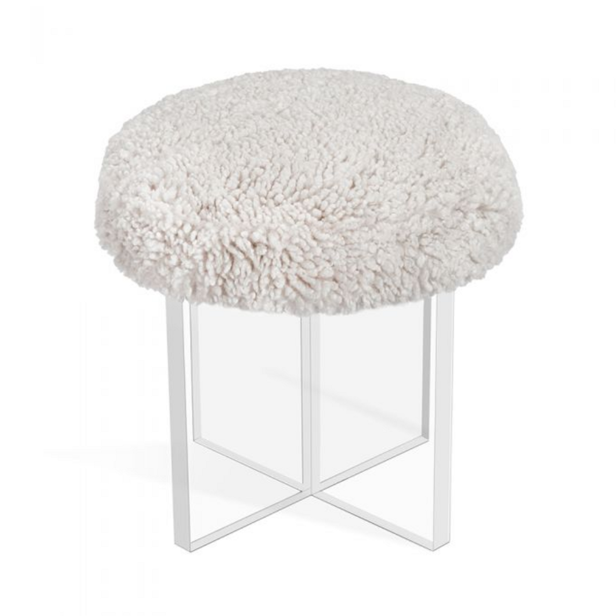 Lucite Sherpa Fur Stool round ottoman clear acrylic