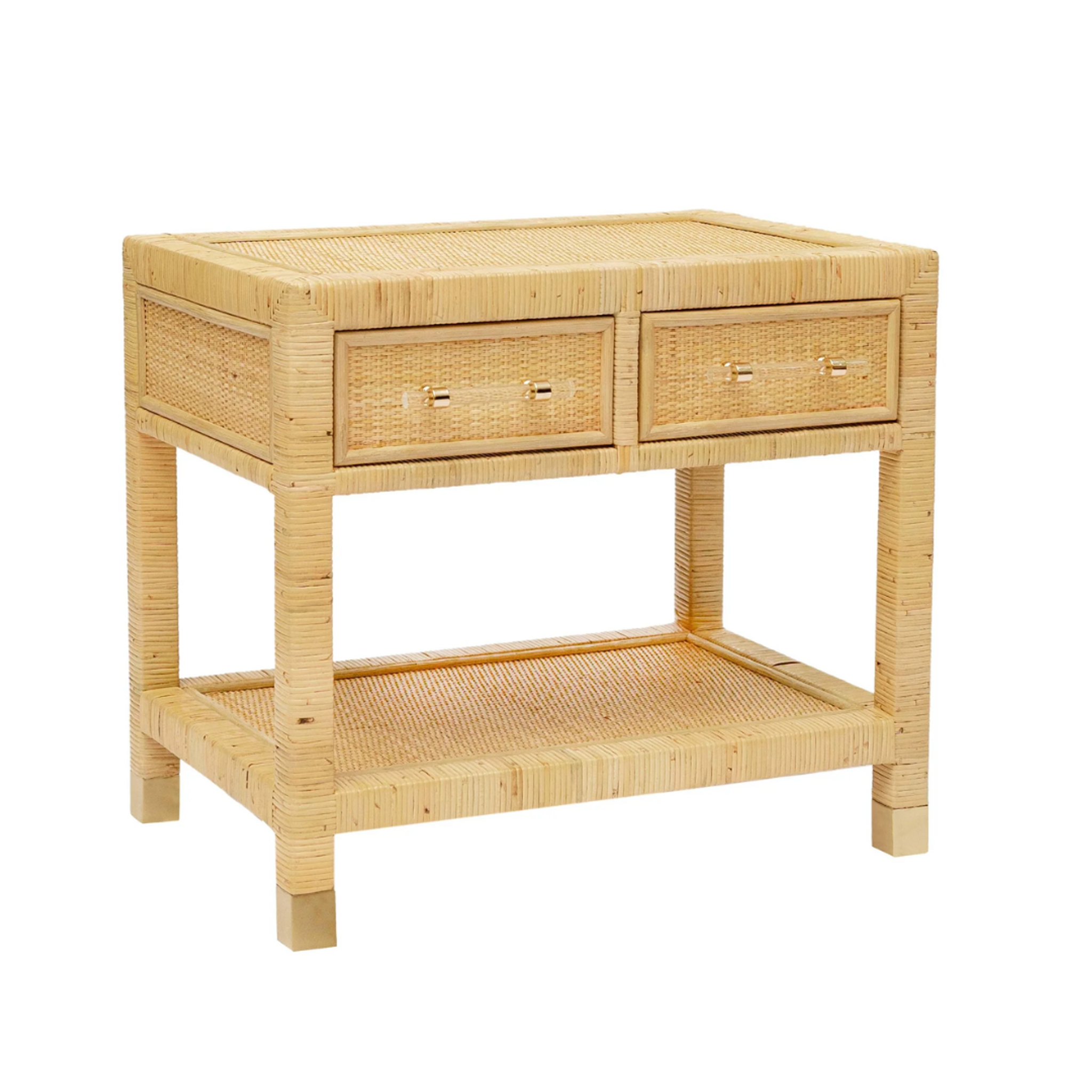 Rattan 2 Drawer Nightstand with Acrylic Hardware