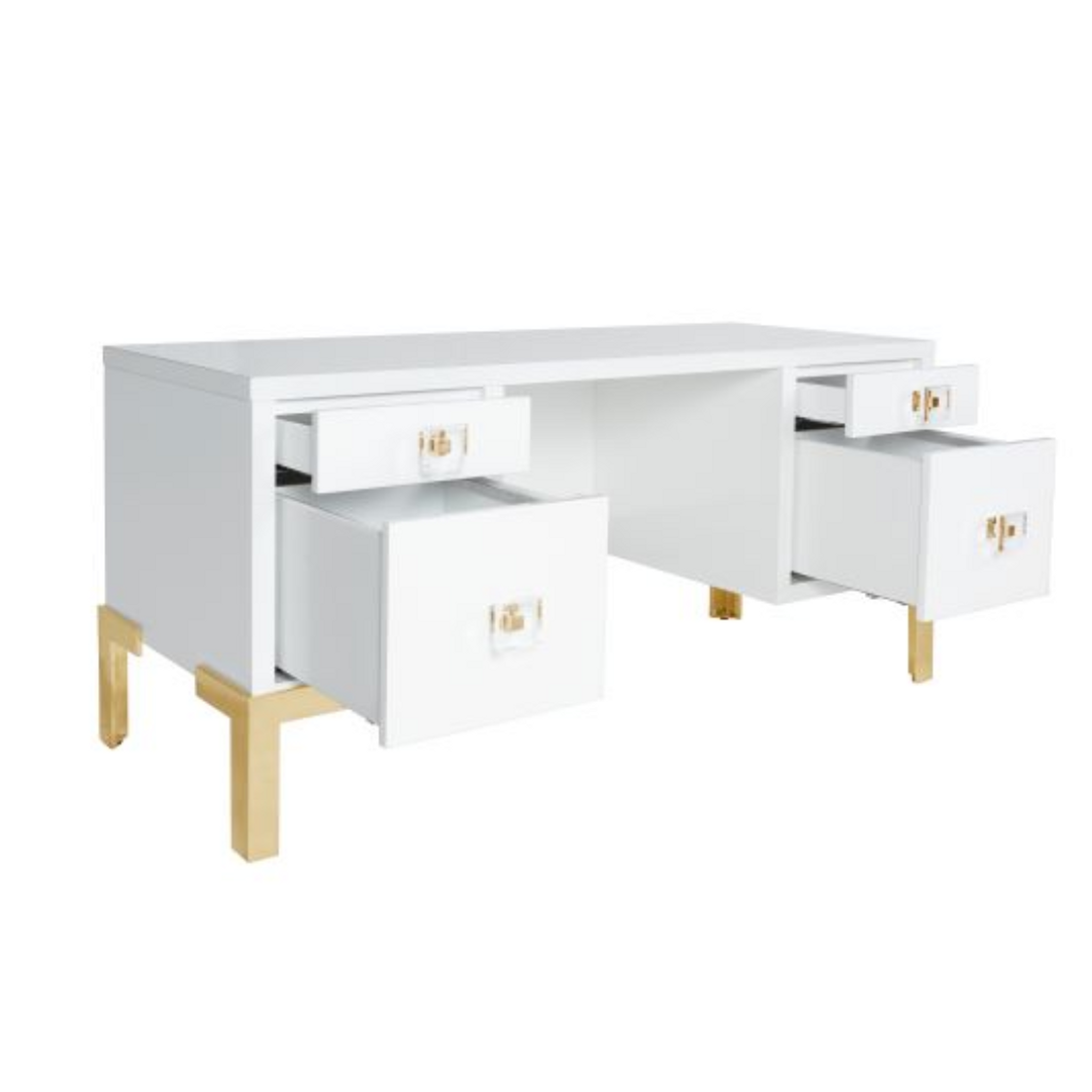 White Lacquer & Brass Storage Desk (COSBY WH)