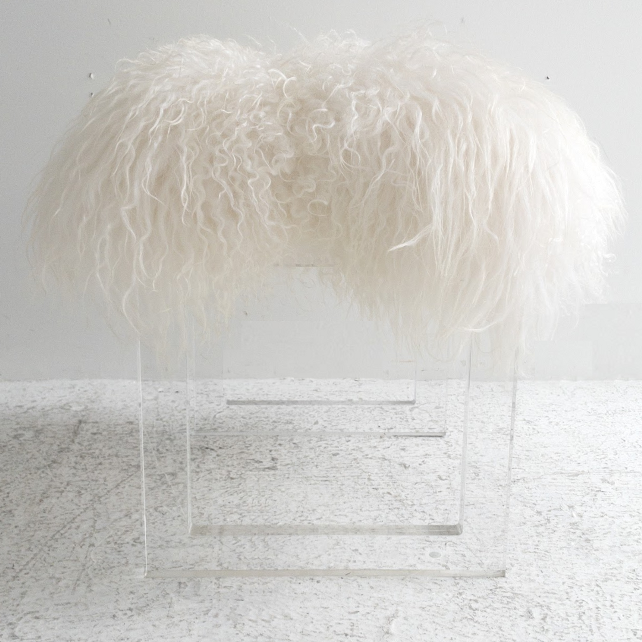 lucite clear acrylic glam Cut Out Stool Mongolian Fur