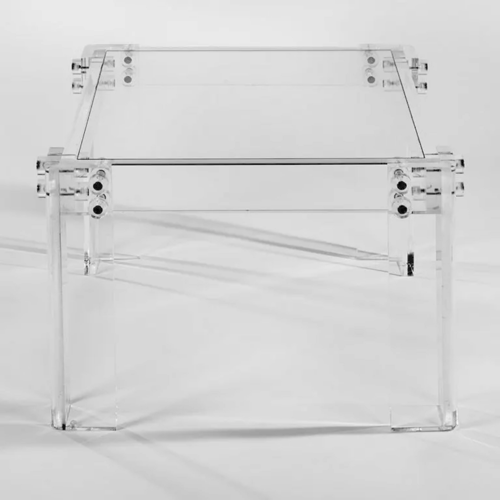 modern industrial bolts lucite clear acrylic square side end table