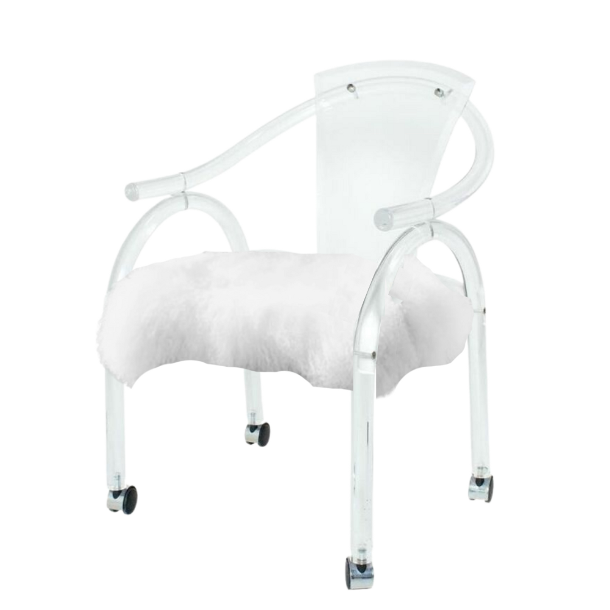 Faux Fur Lucite Game Chair on Wheels 