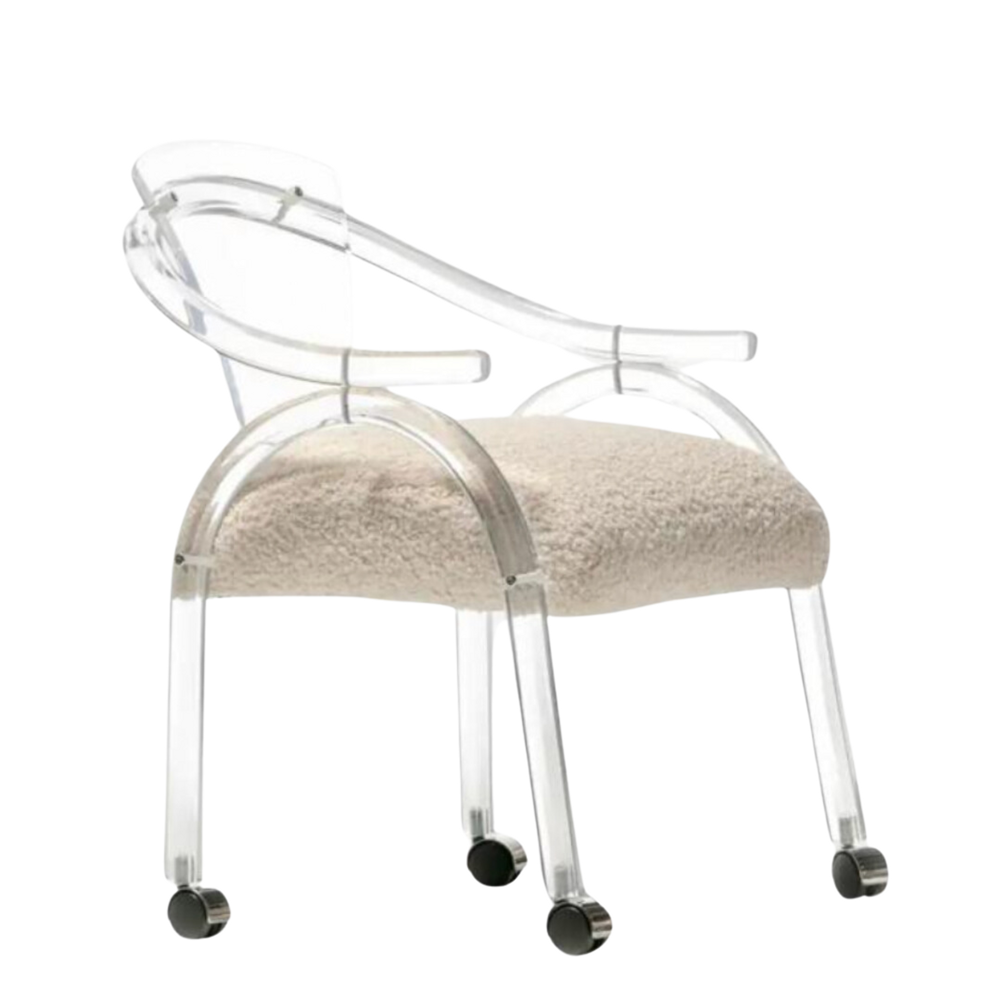Boucle Lucite Game Chair on Wheels