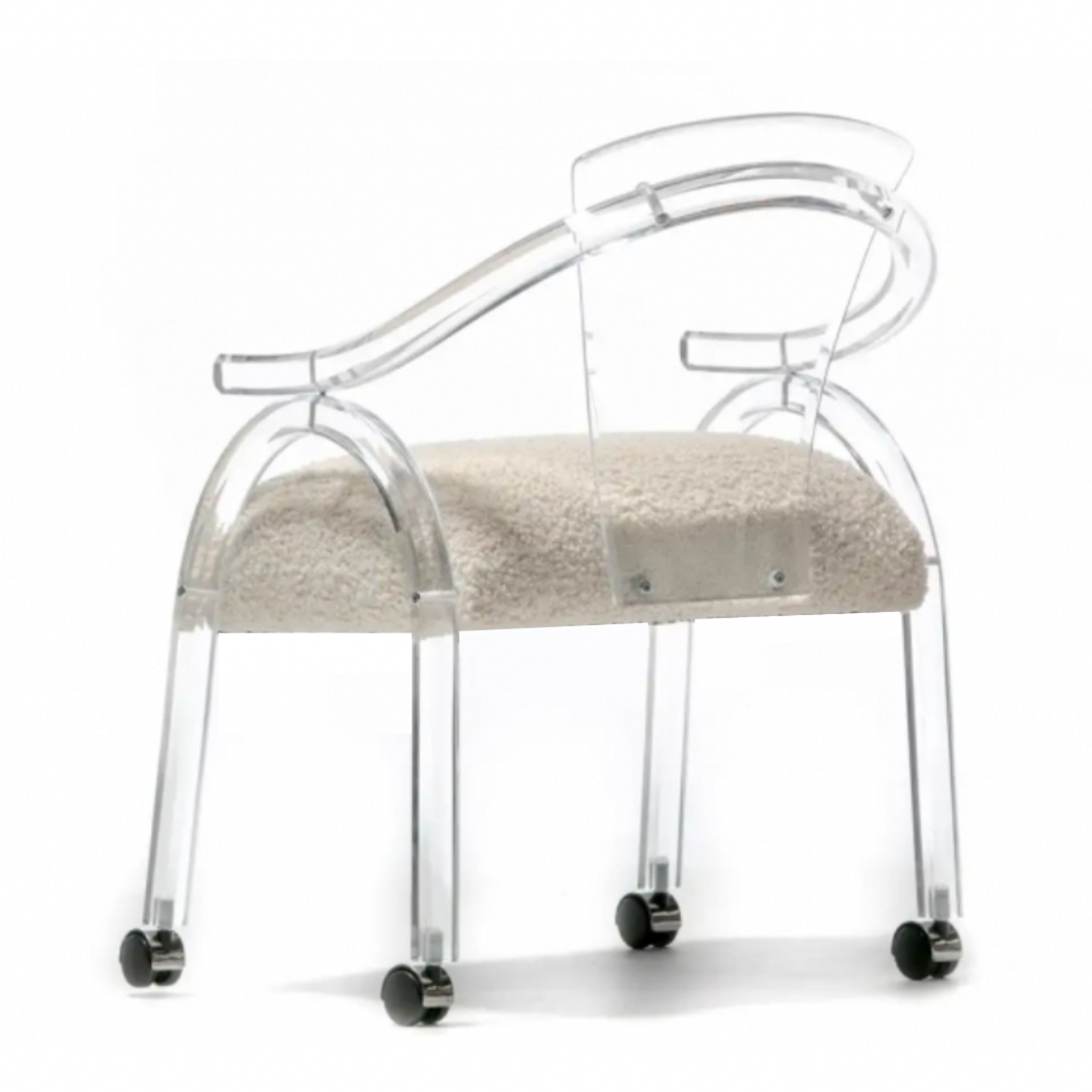 Boucle Lucite Game Chair on Wheels