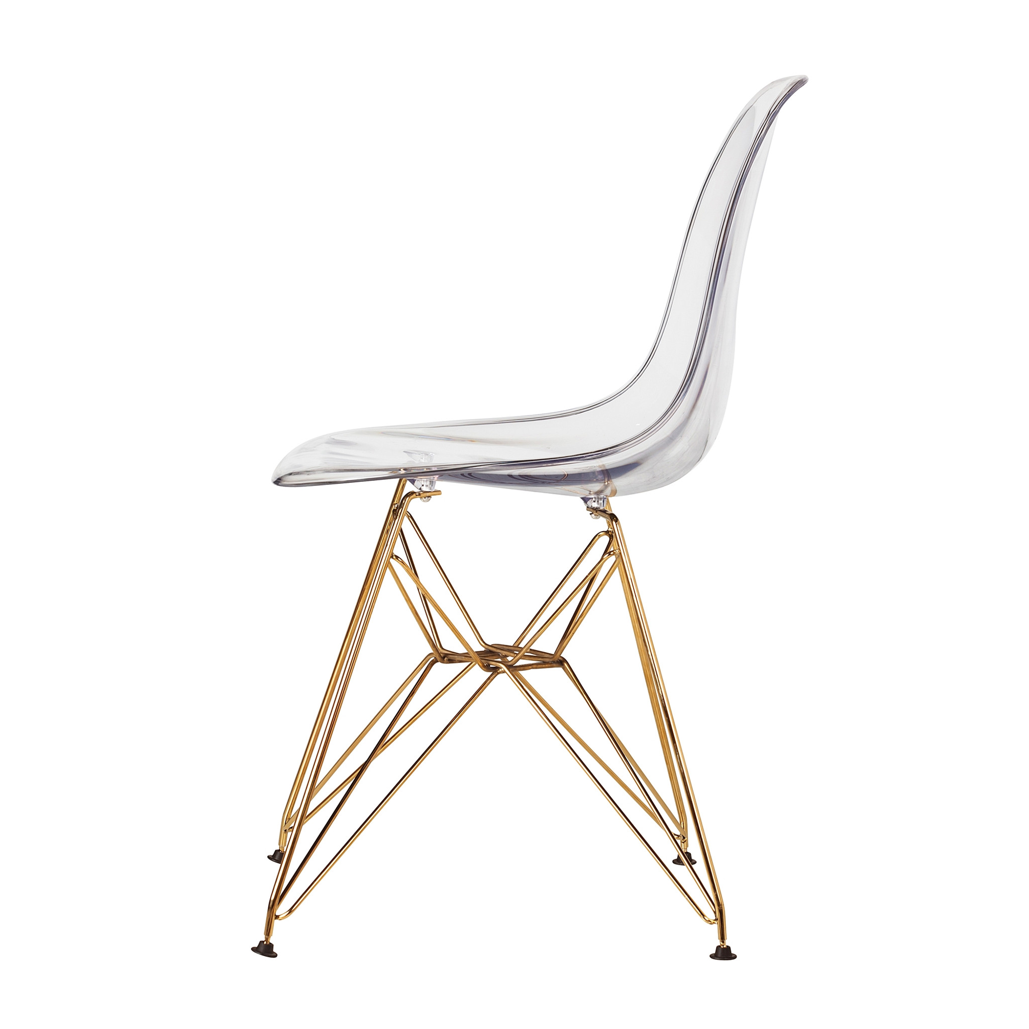 khazana clear acrylic lucite molded eames replica gold base eiffel side chair