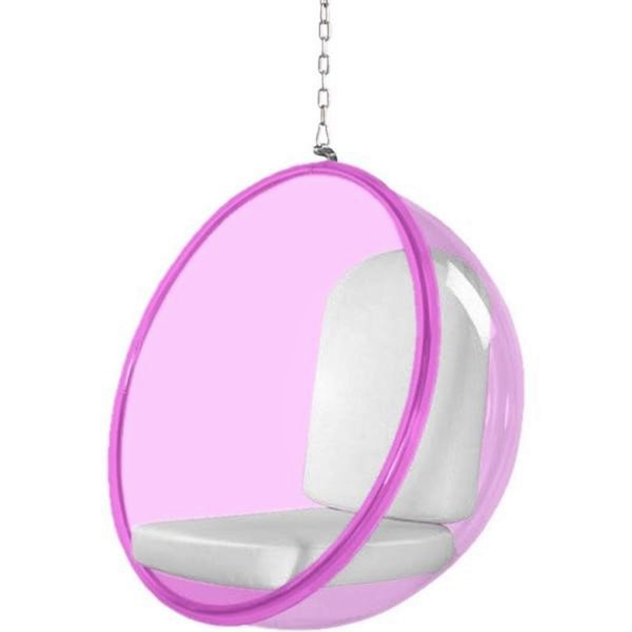 Pink Hanging Acrylic Bubble Chair With White Cushions Clear Home Design