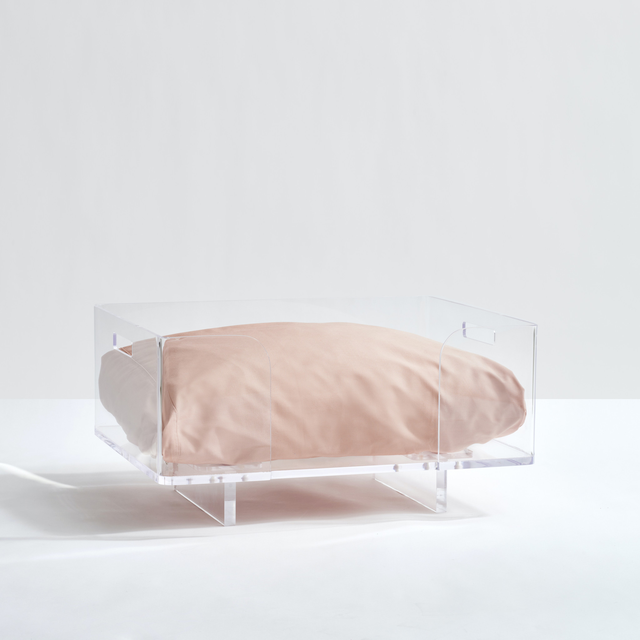 Clear Acrylic lucite raised elevated modern Dog Bed by Hiddin 