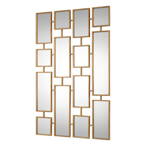 large decorative wall mirror geometric rectangles gold brass statement mirror kennon uttermost