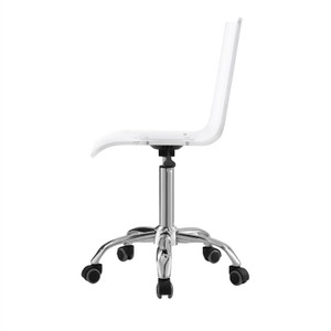 Casandra clear acrylic desk chair in transparent plastic lucite acrylic chrome base wheels swivel cheap