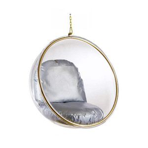 Clear Bubble Chair with Silver Cushion & Gold Chain