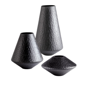 Black Modern Glass Chiseled Vases,  Size Options