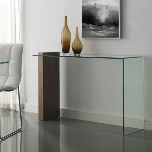 Buono Walnut Veneer W 1/2 Clear Glass console Table Casabianca Home CB-1154-END-WAL contemporary