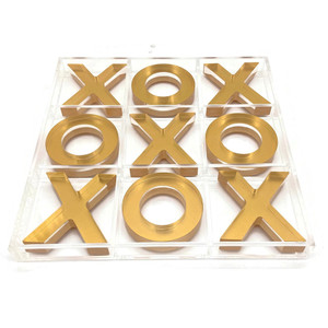 OnDisplay Luxe Acrylic Tic Tac Toe Set - Executive Crystal Clear Laser Cut Acrylic Game (Gold)