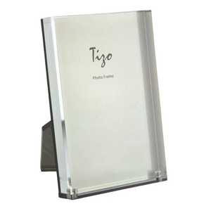 tizo designs clear lucite thick acrylic tabletop brushed metallic silver modern photo picture frame