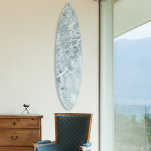 oliver gal Calming Waves Clear Surfboard light blue acrylic wall hanging teen art decor