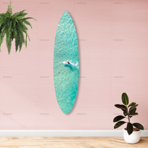 oliver gal Lone At Sea Surfboard in Sea Green Acrylic teen wall decor
