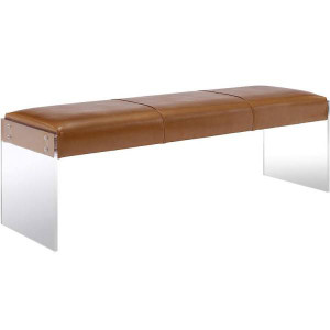 tov envy vegan faux leather dining bench with saddle color leather and clear acrylic panels side legs cheap
