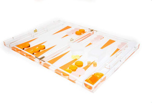 tizo orange lucite clear acrylic backgammon set luxury designer modern game set