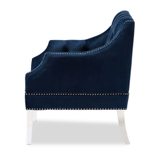 BAXTON STUDIO SILVANA MODERN AND CONTEMPORARY NAVY VELVET FABRIC UPHOLSTERED LOUNGE CHAIR WITH ACRYLIC LEGS