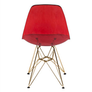 LeisureMod Cresco Modern Molded Eiffel Base Dining Side Chair-gold-Transparent red