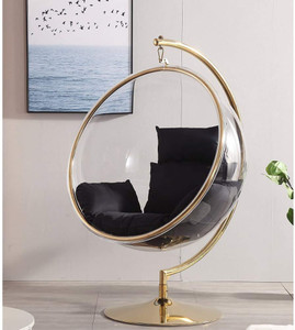 meridian luna gold standing clear acrylic lucite bubble chair black cushions