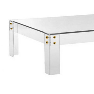 Clear Lucite Rectangular Coffee Table with Metal Bolts