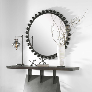 uttermost large black cyra balls spheres metal 44" round wall decorative modern mirror