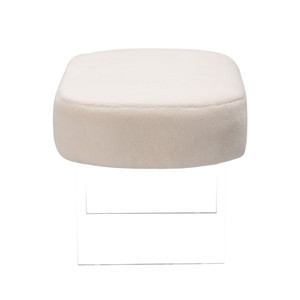 safavieh couture sheared faux fur oval racetrack shape ivory white lucite acrylic leg modern ottoman make up stool bench