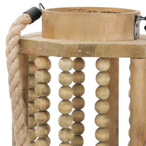 Modern outdoor wood beads hurricane candleholder lanterns rope handle