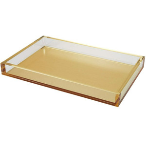 large acrylic brushed gold serving tray with lucite sides tizo