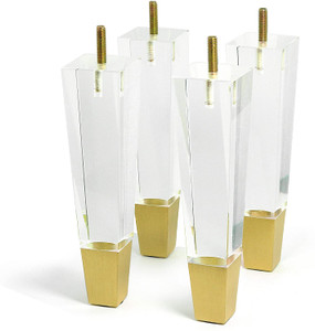 Set of 4 Acrylic Lucite Gold Square Tapered Furniture Leg chair sofa table