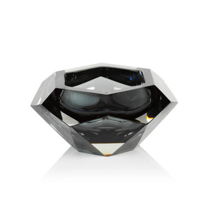 zodax chisel facet cut black smoke grey crystal glass decorative bowls set of 2 modern