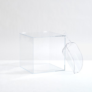 clear Acrylic Lucite cube bin storage Box w/ Hinged Lid toy organizer food container large scoop
