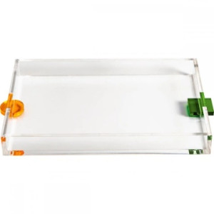 Thick Lucite Tray with Color Geometric Handles