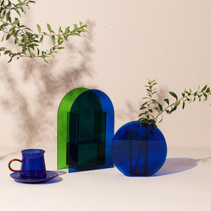 Cobalt Blue Modern Lucite Round Vases,