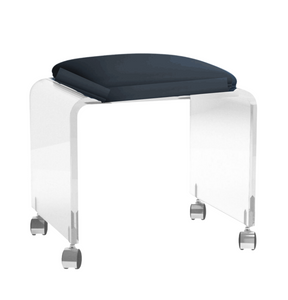Lucite Vanity Stool with Vinyl Seat and Caster Wheels