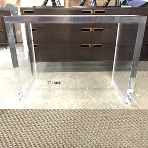 1" Thick Lucite Console Table with Straight Corners modern sleek slab clear sofa