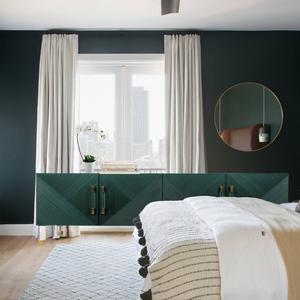 Green 4 Door Ribbed Credenza with Lucite Hardware