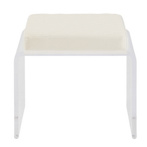 Clear Lucite Waterfall Vanity Stool with White Vinyl Seat