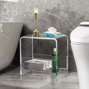 Clear Lucite Shower Bench with Storage Shelf