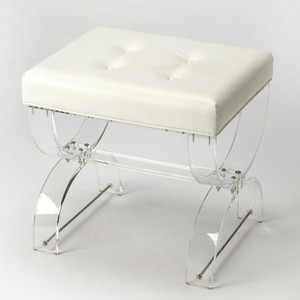 White Vinyl and Clear Acrylic Tufted Vanity Stool (3739335) 