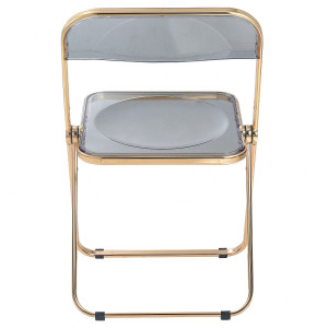 Sheer Grey Acrylic Retro Folding Chair with Gold Trim