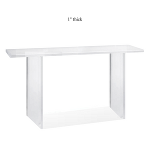 clear lucite acrylic slab overhang console table