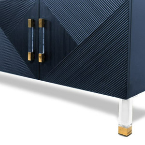 Navy Blue 4 Door Ribbed Credenza with Lucite Hardware