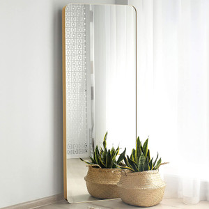 Modern Thin Metal Frame Leaner Mirror with Round Top,